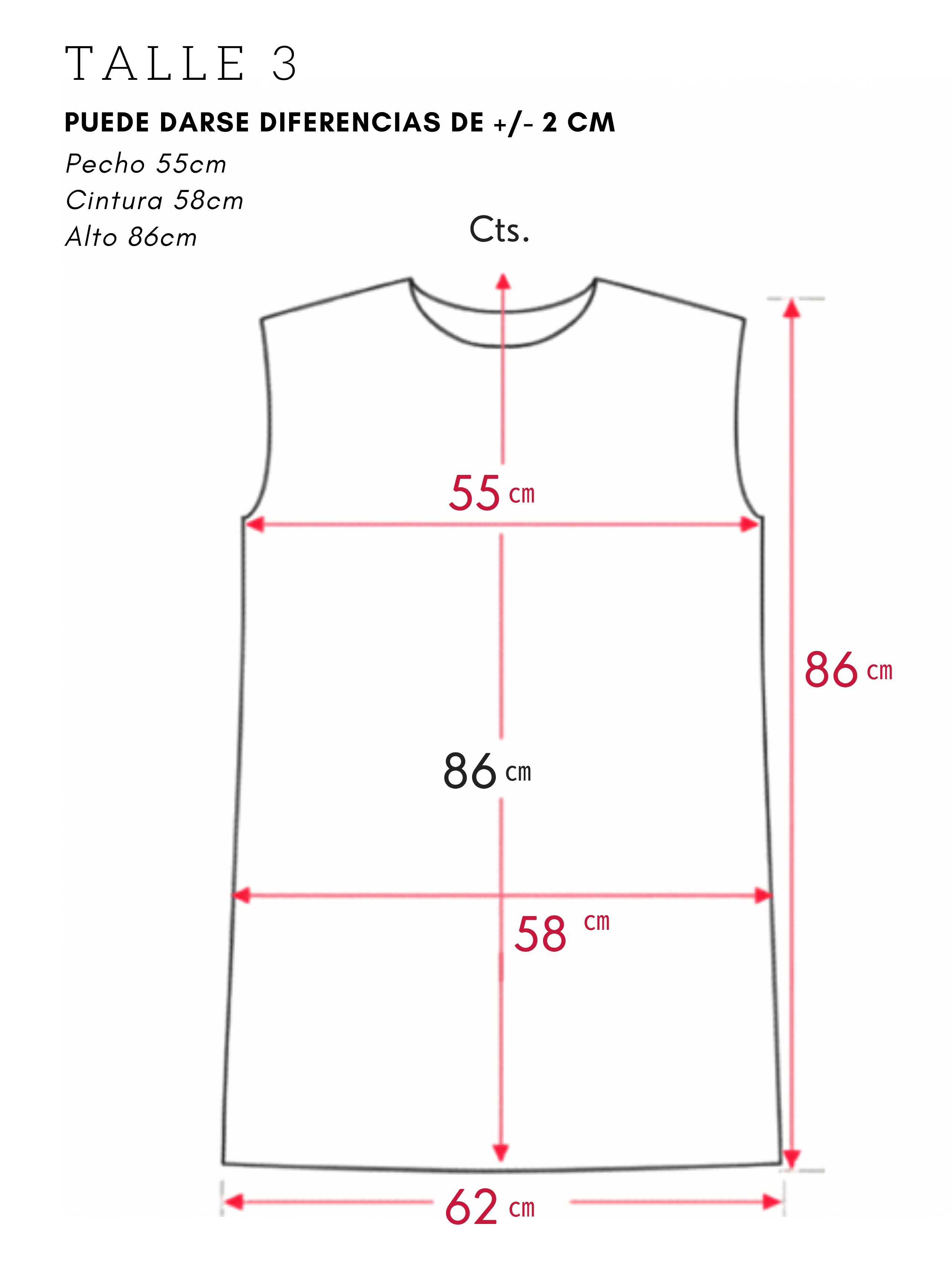 Diagrama de medidas Talle 3 del chaleco SIN MALETA